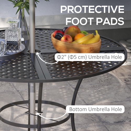 Outsunny 42" Round Outdoor Dining Table for 4 Persons, Metal Patio Dining Table with Umbrella Hole and Steel Frame for Backyard, Lawn, Balcony, Pool,