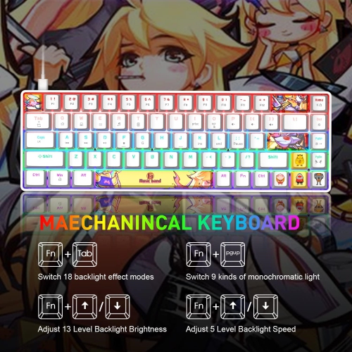 Mechanical Gaming Keyboard Mini Compact Wired 18 Chroma RGB Backlit Anime PBT Keycaps Portable Full 68 Keys Anti-ghosting Compatible with PS4, PS5,