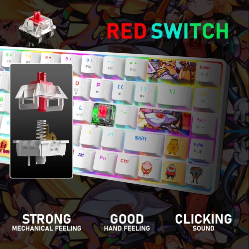 Mechanical Gaming Keyboard Mini Compact Wired 18 Chroma RGB Backlit Anime PBT Keycaps Portable Full 68 Keys Anti-ghosting Compatible with PS4, PS5,