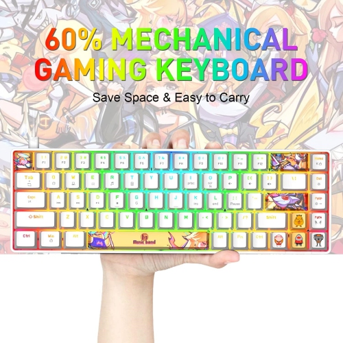 Mechanical Gaming Keyboard Mini Compact Wired 18 Chroma RGB Backlit Anime PBT Keycaps Portable Full 68 Keys Anti-ghosting Compatible with PS4, PS5,