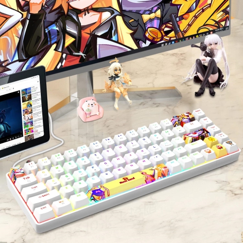Mechanical Gaming Keyboard Mini Compact Wired 18 Chroma RGB Backlit Anime PBT Keycaps Portable Full 68 Keys Anti-ghosting Compatible with PS4, PS5,