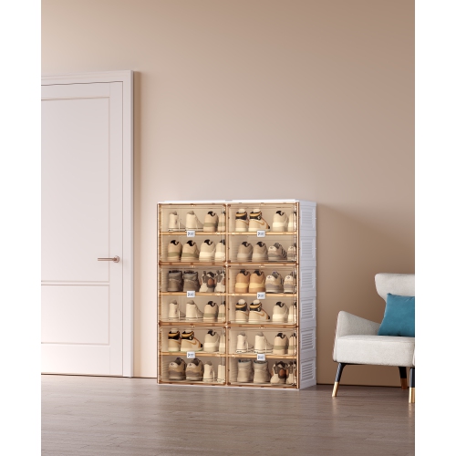 AntBox Shoe Cabinet 6 layers 12 grids Portable Shoe Organizers Storage Boxes with Magnetic Door, Easy Assembly