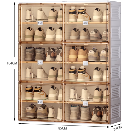 AntBox Shoe Cabinet 6 layers 12 grids Portable Shoe Organizers Storage Boxes with Magnetic Door, Easy Assembly