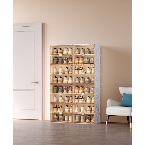 AntBox Shoe Cabinet 8 layers 16 grids Portable Shoe Organizers Storage Boxes with Magnetic Door, Easy Assembly