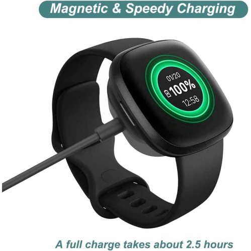 Câble de chargement compatible avec la montre intelligente Versa 4/Versa 3/Sense 2/Sense de Fitbit, câble de chargement USB portatif magnétique câble