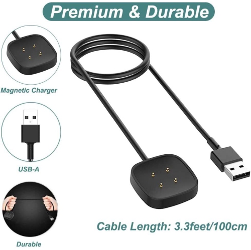 Câble de chargement compatible avec la montre intelligente Versa 4/Versa 3/Sense 2/Sense de Fitbit, câble de chargement USB portatif magnétique câble