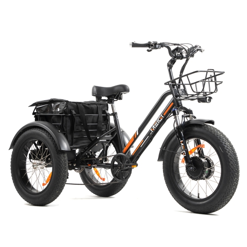 DWMEIGI 3 Wheel Electric Bike for Adult with 500W Motor, 48V 18.2AH Removable Lithium Battery, 20"*4.0 Fat Tire Tricycles for Men Women with Front &