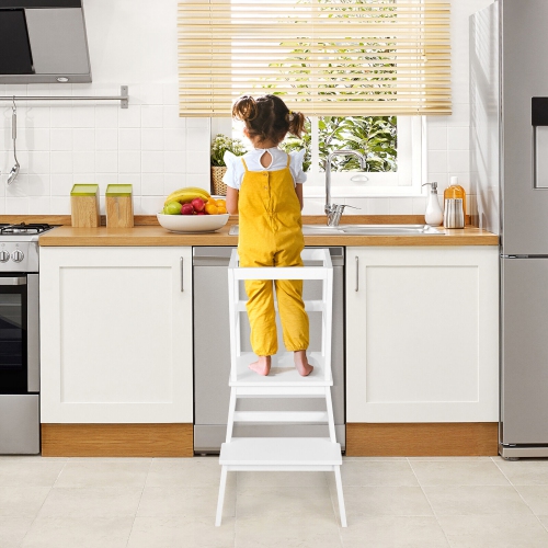 Gymax Kids Kitchen Step Stool Kids Standing Tower with Safety Rails