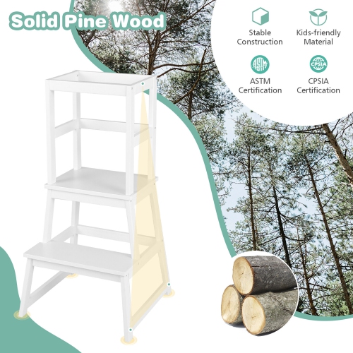 Gymax Kids Kitchen Step Stool Kids Standing Tower with Safety Rails