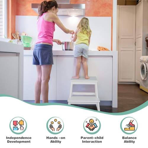 Gymax Kids Kitchen Step Stool Kids Standing Tower with Safety Rails