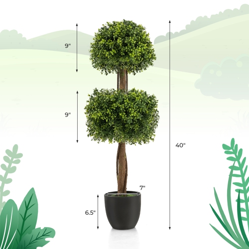 Gymax 2-Pack 40'' Artificial Boxwood Topiary Ball Tree Faux Plant for Decoration