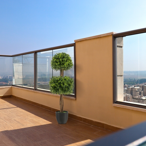 Gymax 2-Pack 40'' Artificial Boxwood Topiary Ball Tree Faux Plant for Decoration