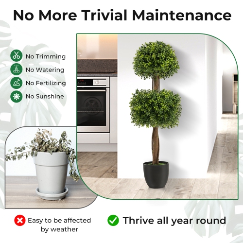Gymax 2-Pack 40'' Artificial Boxwood Topiary Ball Tree Faux Plant for Decoration