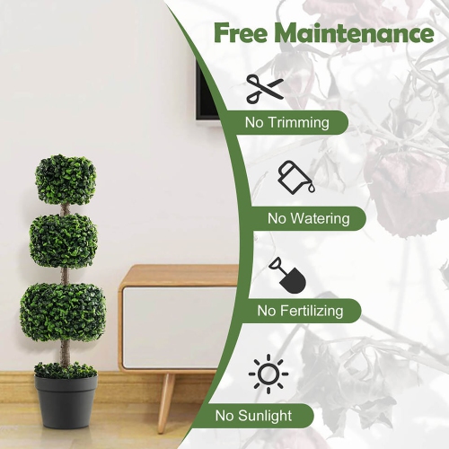 Gymax 2 PCS 35'' Artificial Boxwood Topiary Tree Faux Greenery Plant Fake Tree for Decoration