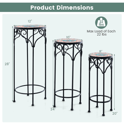 Gymax Metal Plant Stand Set of 3 Mosaic Display Rack for Potted Plants 20'' 24'' 28''