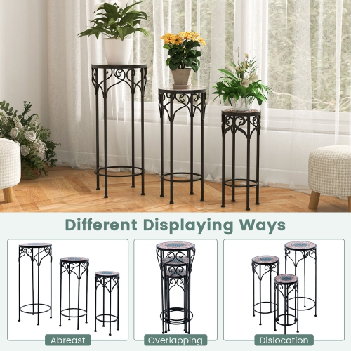 Gymax Metal Plant Stand Set of 3 Mosaic Display Rack for Potted Plants 20'' 24'' 28''