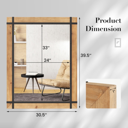 Gymax Decorative Hanging Wall Mirror 30" x 40" Wall Mounted Mirror w/ Fir Wood Frame