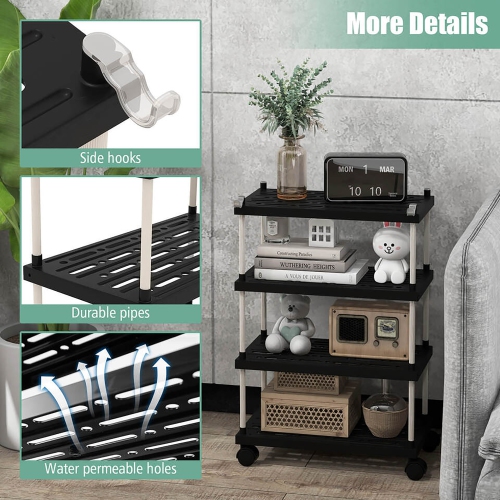 Gymax 4-Tier Slim Storage Cart Kitchen Organizer Utility Cart w/Lockable Wheels