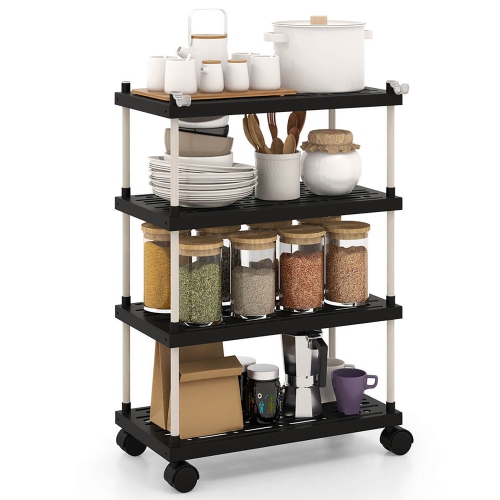 Gymax 4-Tier Slim Storage Cart Kitchen Organizer Utility Cart w/Lockable Wheels