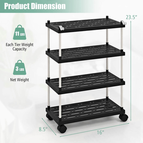 Gymax 2 PCS 4-Tier Slim Storage Cart Kitchen Organizer Utility Cart w/Lockable Wheels