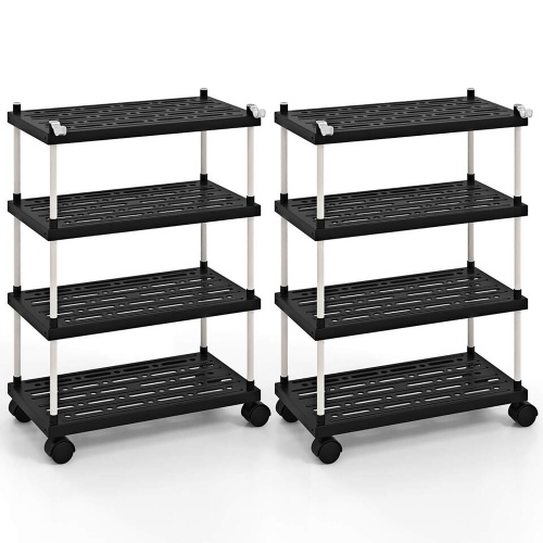Gymax 2 PCS 4-Tier Slim Storage Cart Kitchen Organizer Utility Cart w/Lockable Wheels