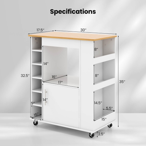 Gymax Kitchen Cart on Wheels Mobile Kitchen Storage Island w/ 6-Bottle Wine Rack