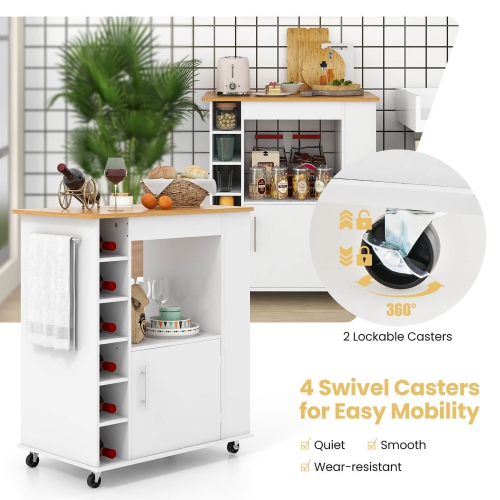 Gymax Kitchen Cart on Wheels Mobile Kitchen Storage Island w/ 6-Bottle Wine Rack