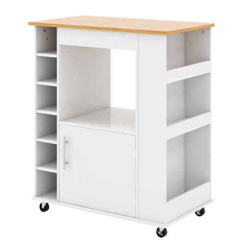 Gymax Kitchen Cart on Wheels Mobile Kitchen Storage Island w/ 6-Bottle Wine Rack