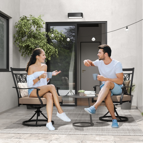 Gymax Patio Metal Swivel Chairs Set of 4 Fabric Bistro Rocker Chairs w/ Curved Armrests