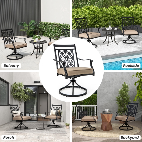 Gymax Patio Metal Swivel Chairs Set of 4 Fabric Bistro Rocker Chairs w/ Curved Armrests