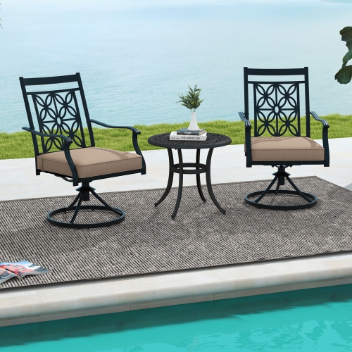 Gymax Patio Metal Swivel Chairs Set of 2 Fabric Bistro Rocker Chairs w/ Curved Armrests
