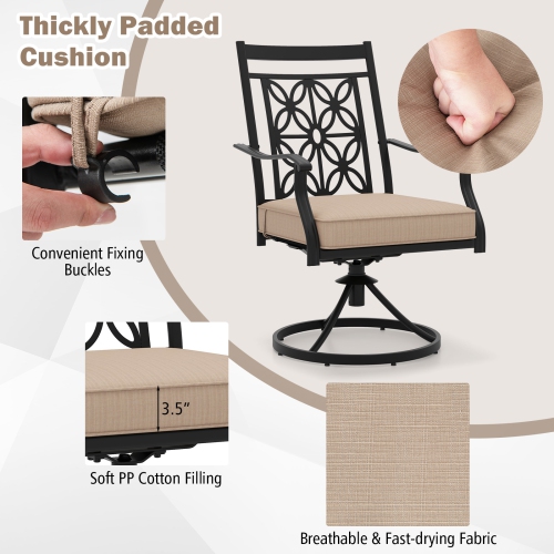 Gymax Patio Metal Swivel Chairs Set of 2 Fabric Bistro Rocker Chairs w/ Curved Armrests