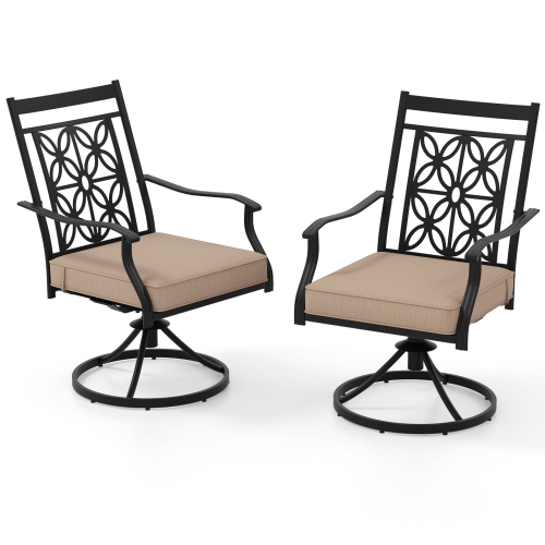 Gymax Patio Metal Swivel Chairs Set of 2 Fabric Bistro Rocker Chairs w/ Curved Armrests