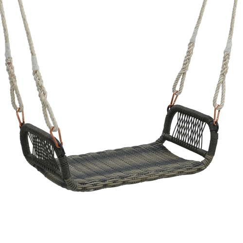Gymax 1-Person Rattan Porch Swing Single Swing Chair Bench w/ Hanging Hemp Ropes Outdoor