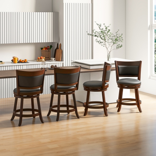 Gymax 25'' Swivel Counter Stool Set of 4 Counter Height Stools w/ Wider Padded Seat
