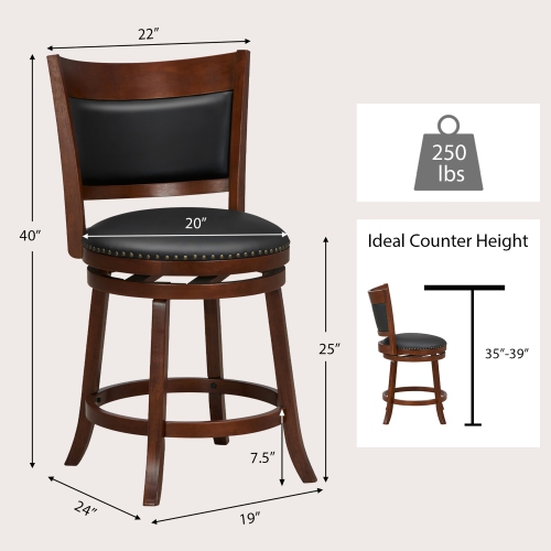 Gymax 25'' Swivel Counter Stool Set of 4 Counter Height Stools w/ Wider Padded Seat