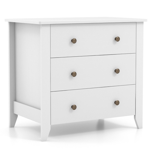 GYMAX  3 Drawer Dresser Chest Of Drawers Bedside Table for Living Room Bedroom In White