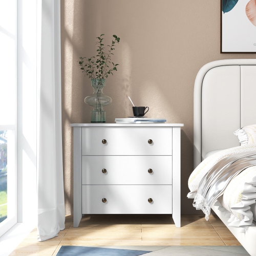 Gymax 3 Drawer Dresser Chest of Drawers Bedside Table for Living Room Bedroom White