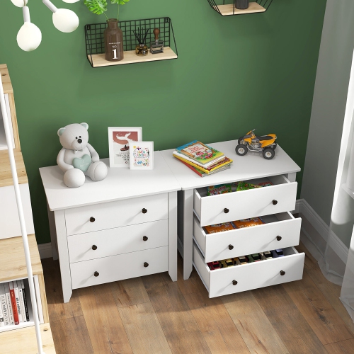Gymax 3 Drawer Dresser Chest of Drawers Bedside Table for Living Room Bedroom White