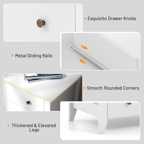 Gymax 3 Drawer Dresser Chest of Drawers Bedside Table for Living Room Bedroom White