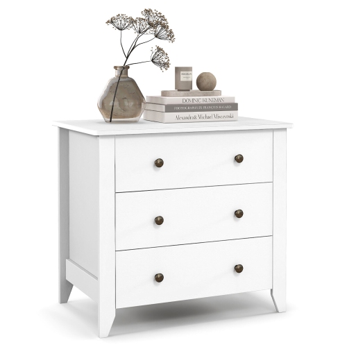 Gymax 3 Drawer Dresser Chest of Drawers Bedside Table for Living Room Bedroom White