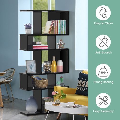 Gymax 2 PCS 5 Cubes Ladder Shelf Freestanding Bookshelf Display Rack Bookcase