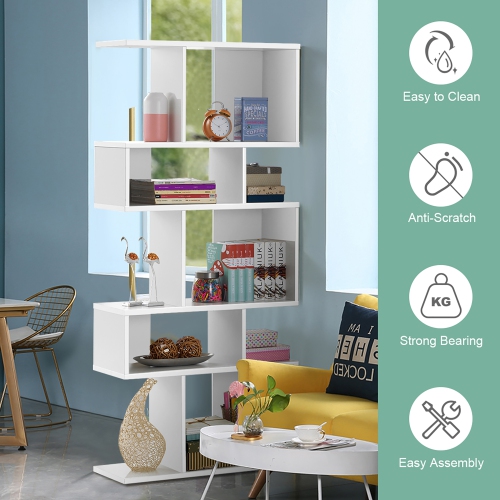 Gymax 2 PCS 5 Cubes Ladder Shelf Freestanding Bookshelf Display Rack Bookcase