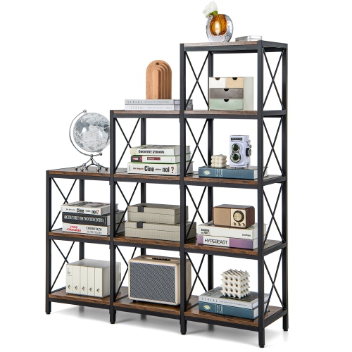 GYMAX  5-Tier Bookshelf 9 Cubes Bookcase 12 Shelves Storage Display Organizer Rustic