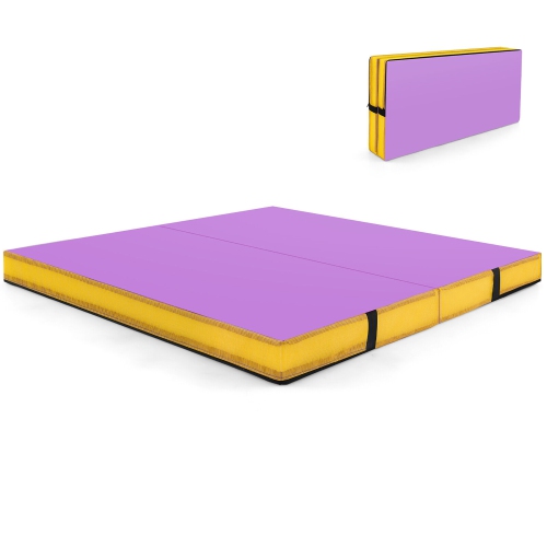 GYMAX  4'x4'x4" Bi-Folding Gymnastic Tumbling Mat W/handles Home Gym Yoga Mma In Purple