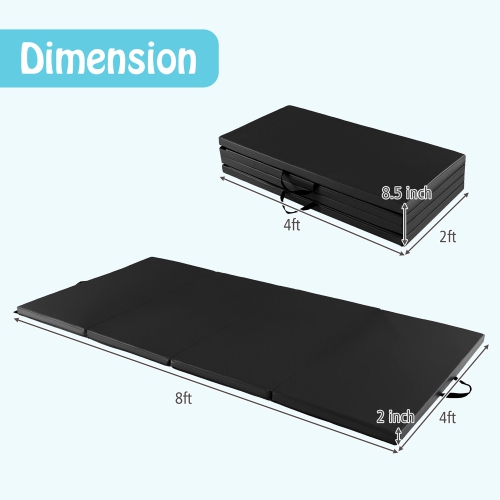 Gymax 8' x 4' x 2'' Folding Gymnastics Mat Tumbling Exercise PU Leather Cover for Yoga Black
