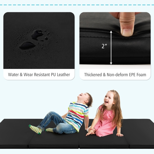 Gymax 8' x 4' x 2'' Folding Gymnastics Mat Tumbling Exercise PU Leather Cover for Yoga Black