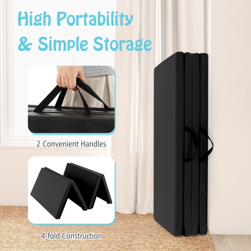 Gymax 8' x 4' x 2'' Folding Gymnastics Mat Tumbling Exercise PU Leather Cover for Yoga Black