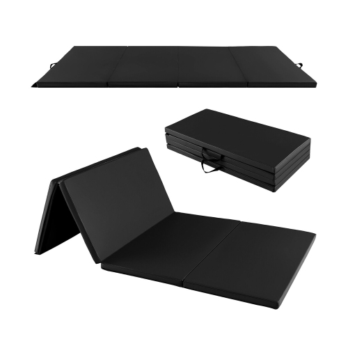 Gymax 8' x 4' x 2'' Folding Gymnastics Mat Tumbling Exercise PU Leather Cover for Yoga Black