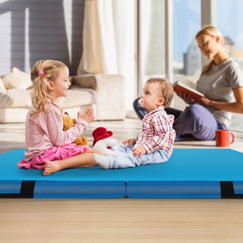 Gymax 4'x4'x4'' Bi-Folding Gymnastic Tumbling Mat W/Handles for Home Gym Yoga MMA Blue